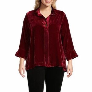 NWT John Mark Ruby Red Velvet Stretch Top Women’s Plus Size Button Up Blouse 1X